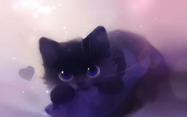 Изображение №8 1366x740 «Милые черный котик, арт» из коллекции «Милые»